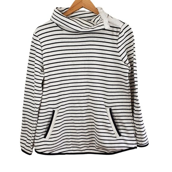 T by Talbots Sweaters - T by Talbots Fleece Cowl Asymmetrical Collar Nautical Stripe Warm Pockets Sz M
